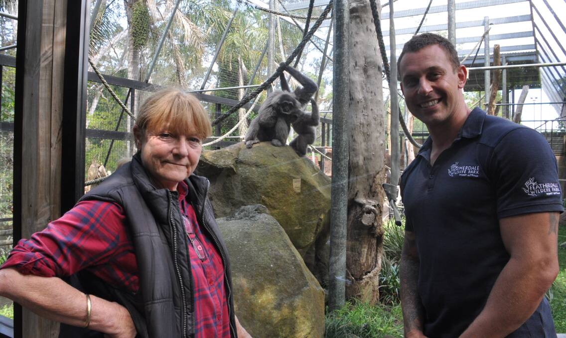 Outgoing Mogo Zoo owner Sally Padey with Featherdale zookeeper and director of life sciences Chad Staples.