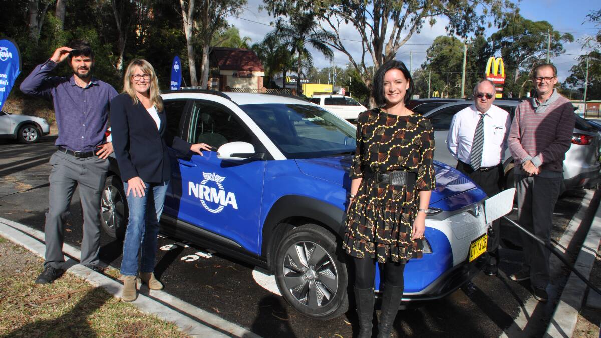 Eurobodalla Shire Council Sustainability Coordinator Mark Shorter, Mayor Liz Innes, NRMA General Manager Commercial Projects Elspeth Cronin, Cr Jack Tait and Cr Lindsay Brown.