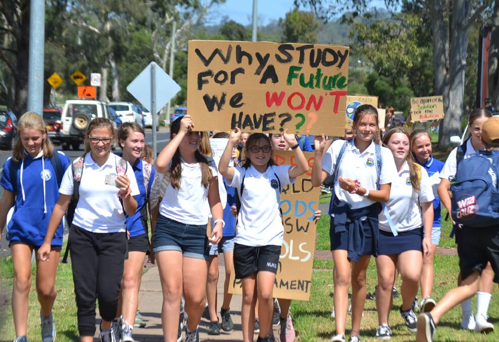 Strike for climate: Students participate at the School Strike 4 Climate in Moruya, marching to the council chambers on Friday, March 15.
