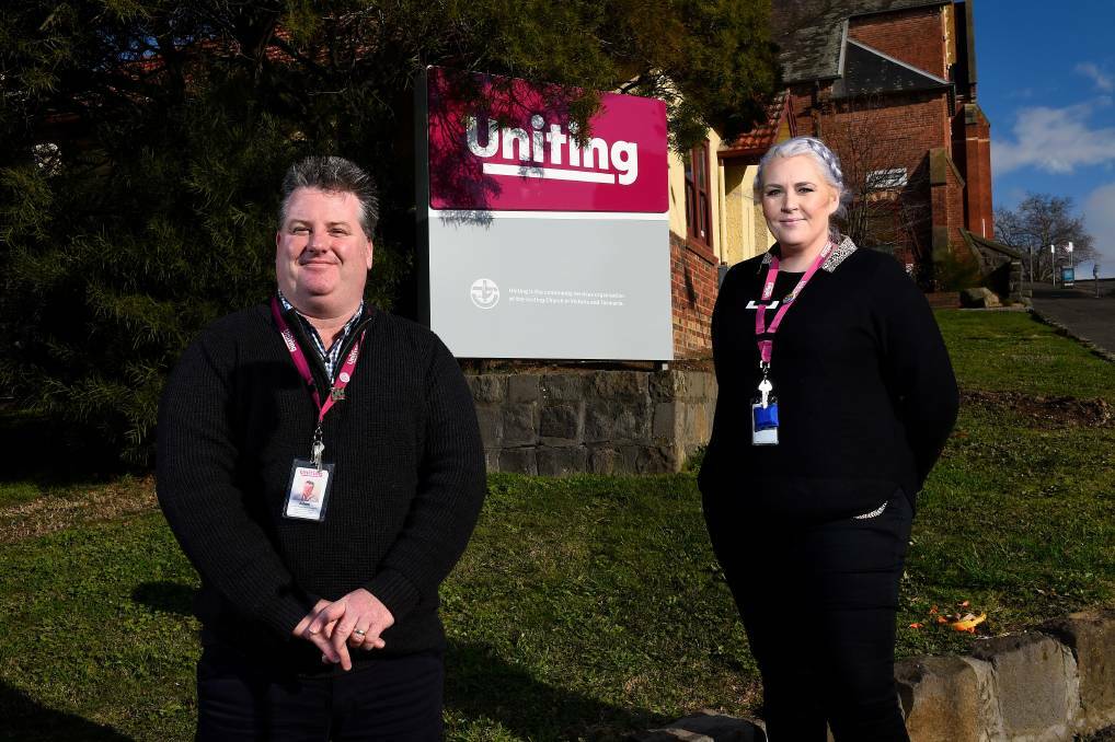 SUPPORT: Uniting Ballarat coordinator of housing and homelessness Adam Liversage with co-ordinator of Street 2 Home Stacey Park. Picture: Adam Trafford
