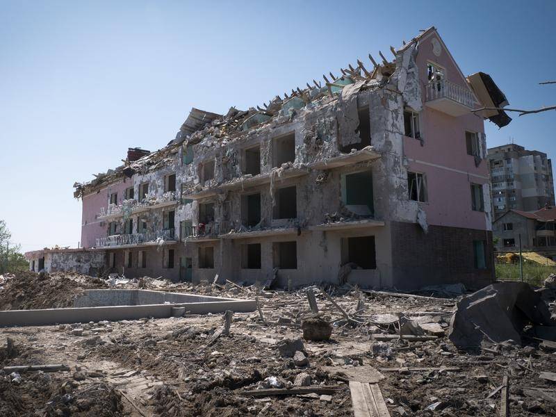 A damaged residential building in the town of Serhiivka, southwest of Odesa in Ukraine.