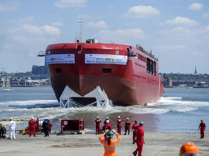 The RRS Sir David Attenborough polar research ship is launched in the River Mersey, Liverpool.