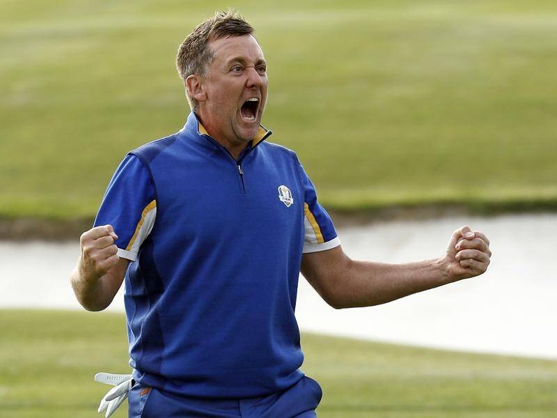 Ian Poulter, here roaring his joy at beating Dustin Johnson in 2018, is Europe's Ryder Cup hero.