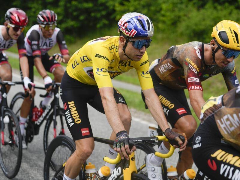 Tour de France leader Wout Van Aert (in yellow) is seeking a first stage win in this year's race.