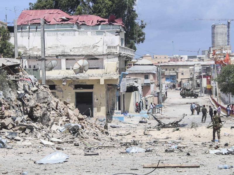The scene of a car bomb explosion near the presidential palace in the Somali capital Mogadishu.
