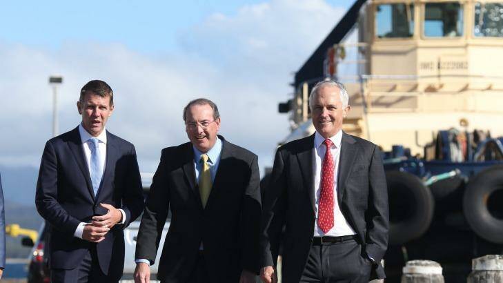 Prime Minister Malcolm Turnbull and NSW Premier Mike Baird, pictured with Dr Hendy in Eden, were two of the high-profile Liberal visitors to Eden-Monaro during the campaign.  Photo: Andrew Meares