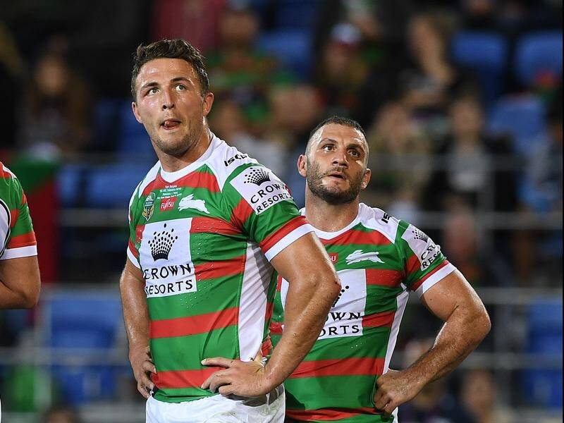 Sam Burgess (left) says there's no hard feelings between he and former Souths teammate Robbie Farah.