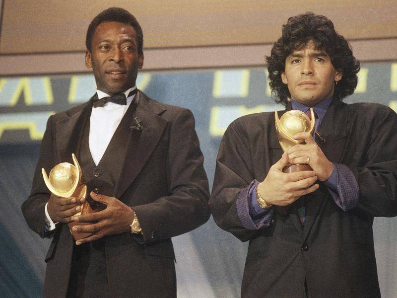 Saddened Pele (left) says he and Maradona will play football together again in heaven.