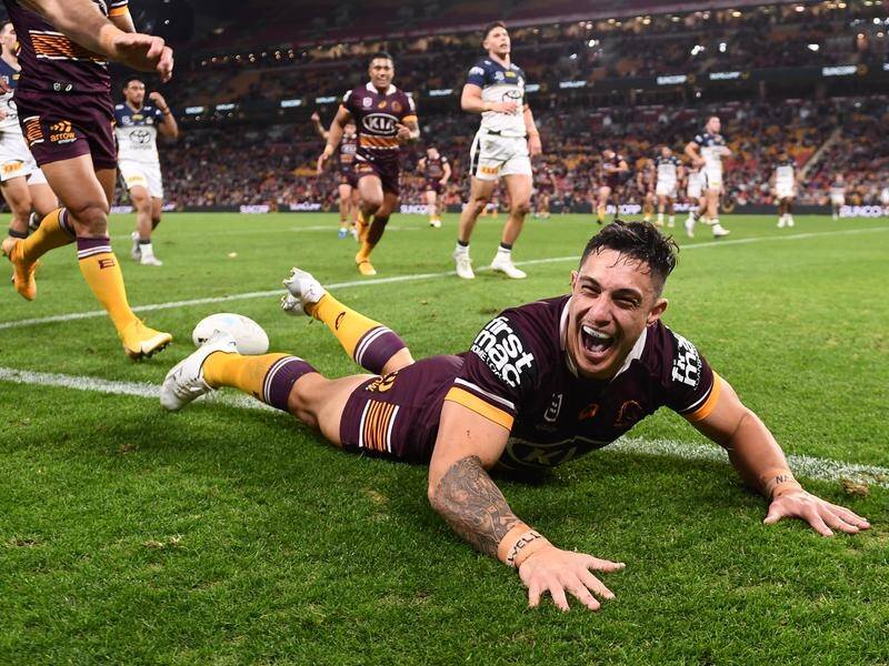 Kotoni Staggs' season is over due to a left knee injury suffered in Brisbane's round 20 win.