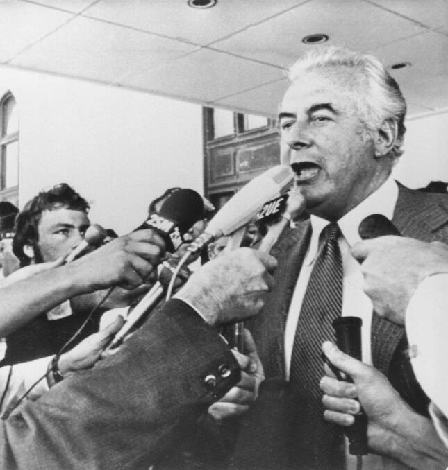 Prime minister Gough Whitlam outside Parliament House following his dismissal by the governor-general on November 11, 1975. Picture: Getty Images