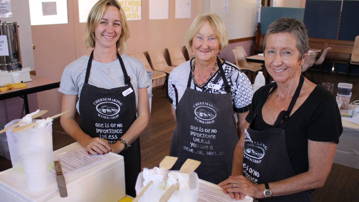 Three generations learning to make their own cheese are (from left) Codie Thomas, Pat Roach and Jennie Thomas.