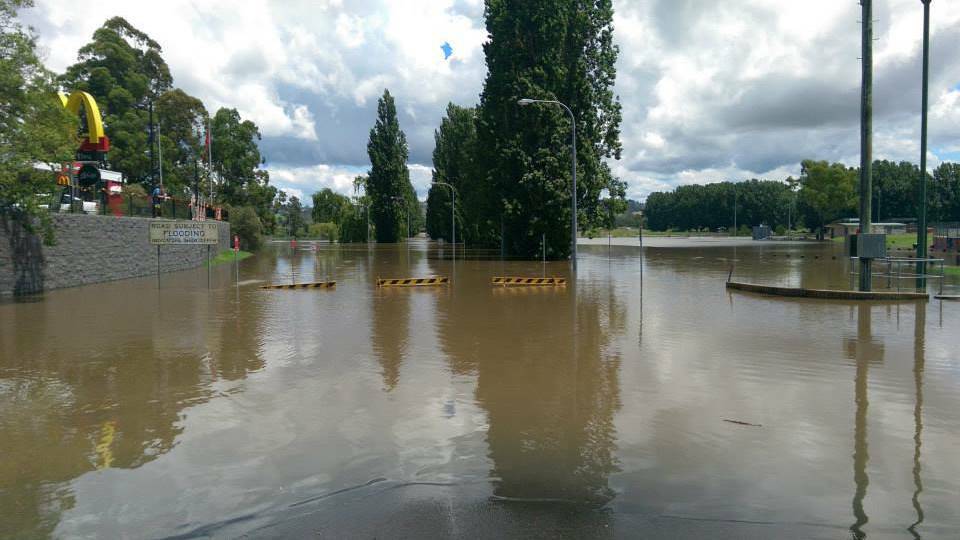 The northern entrance to the main street of Bega was closed to traffic after rain and flooding inundated the district last weekend. Photo courtesy of the Bega Valley SES.