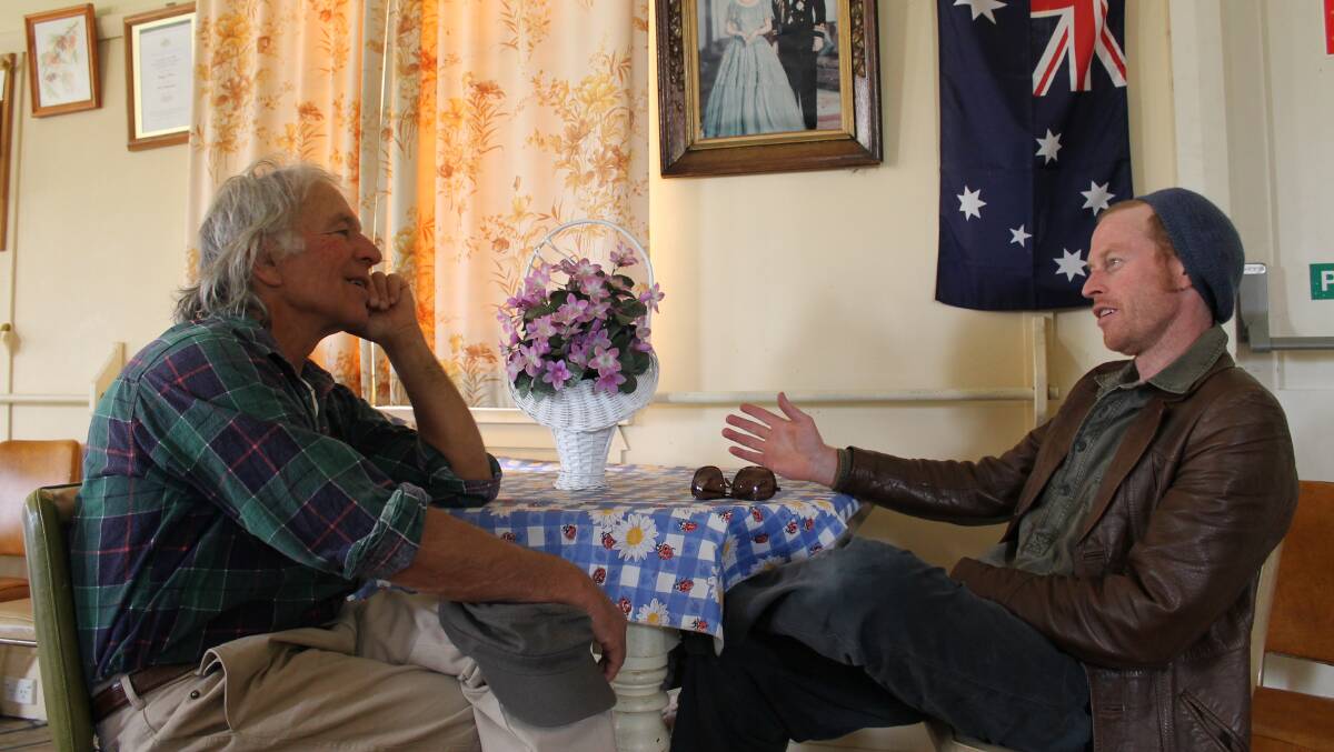 Patrick O’Halloran (right) discusses creation of his film with Lee Chittick, in the Bega CWA which is to be used as one of the sets.