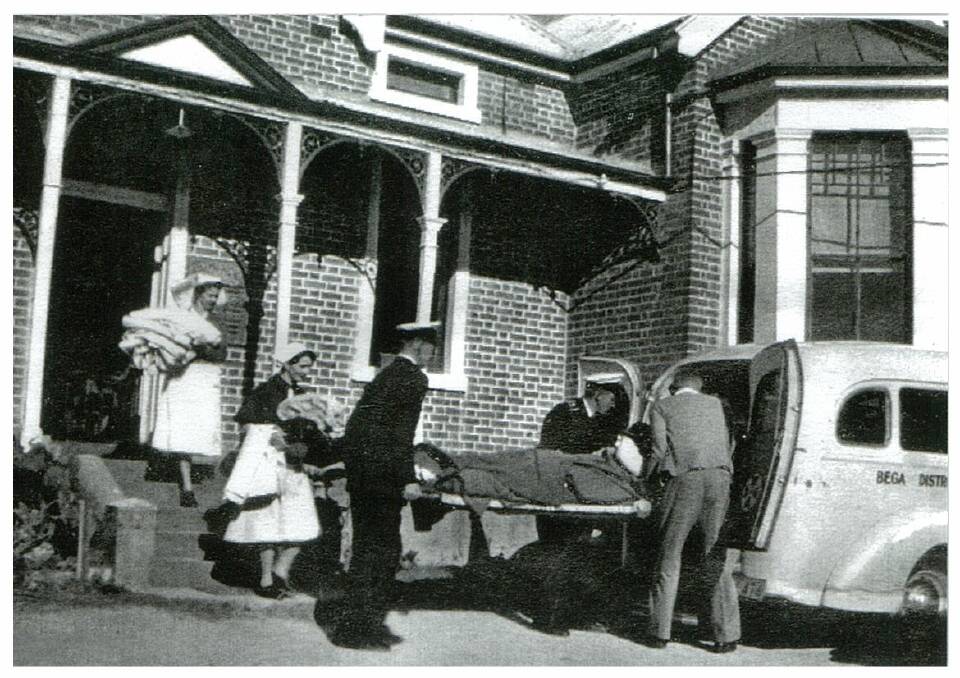 A patient is moved from the Old Bega Hospital to the new Bega District Hospital on July 2, 1956. Can anyone recognise the people in this photo?