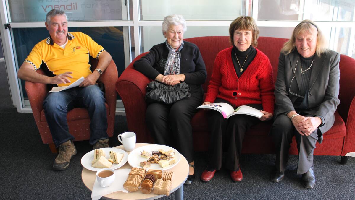 The first Bega Valley residents on the Comfy Couch for the day with (right) Cr Liz Seckold are (from left) David Warren, Nita Quinn and Leona Cairns. 