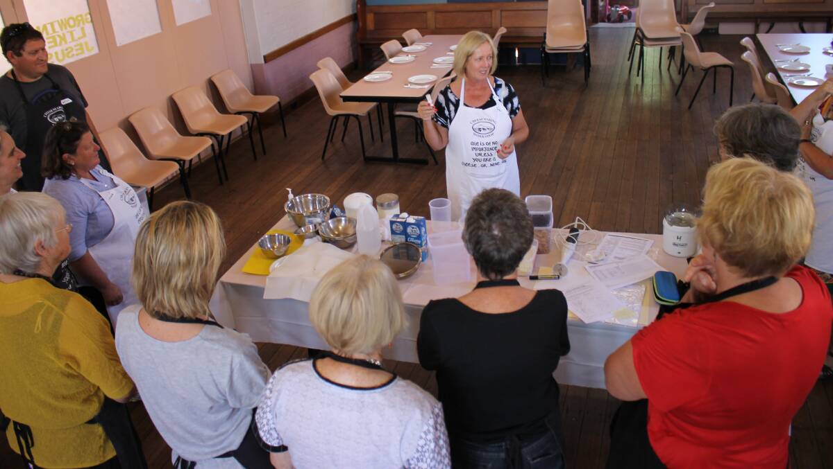 Susan Meagher leads a cheese and yoghurt-making workshop in Bega on Tuesday.