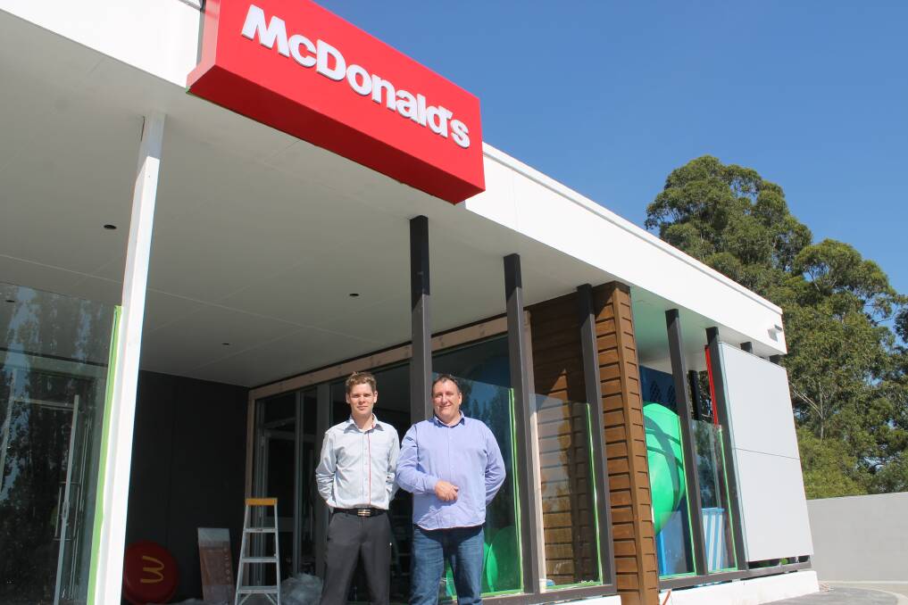 Checking progress on the McDonald’s restaurant at Swan St, Bega, is manager Russell Irish (left) and licensee Mike Goodluck.