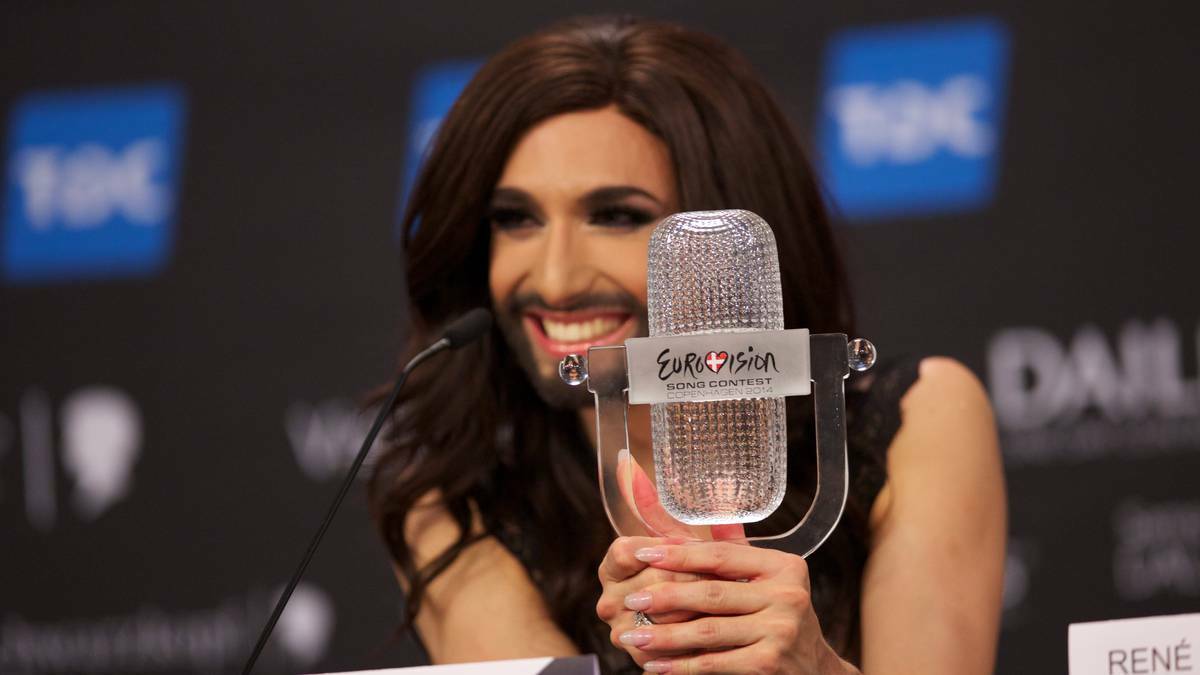 Conchita Wurst of Austria attends a press conference after winning the Eurovision Song Contest 2014. Picture: Ragnar Singsaas/Getty Images