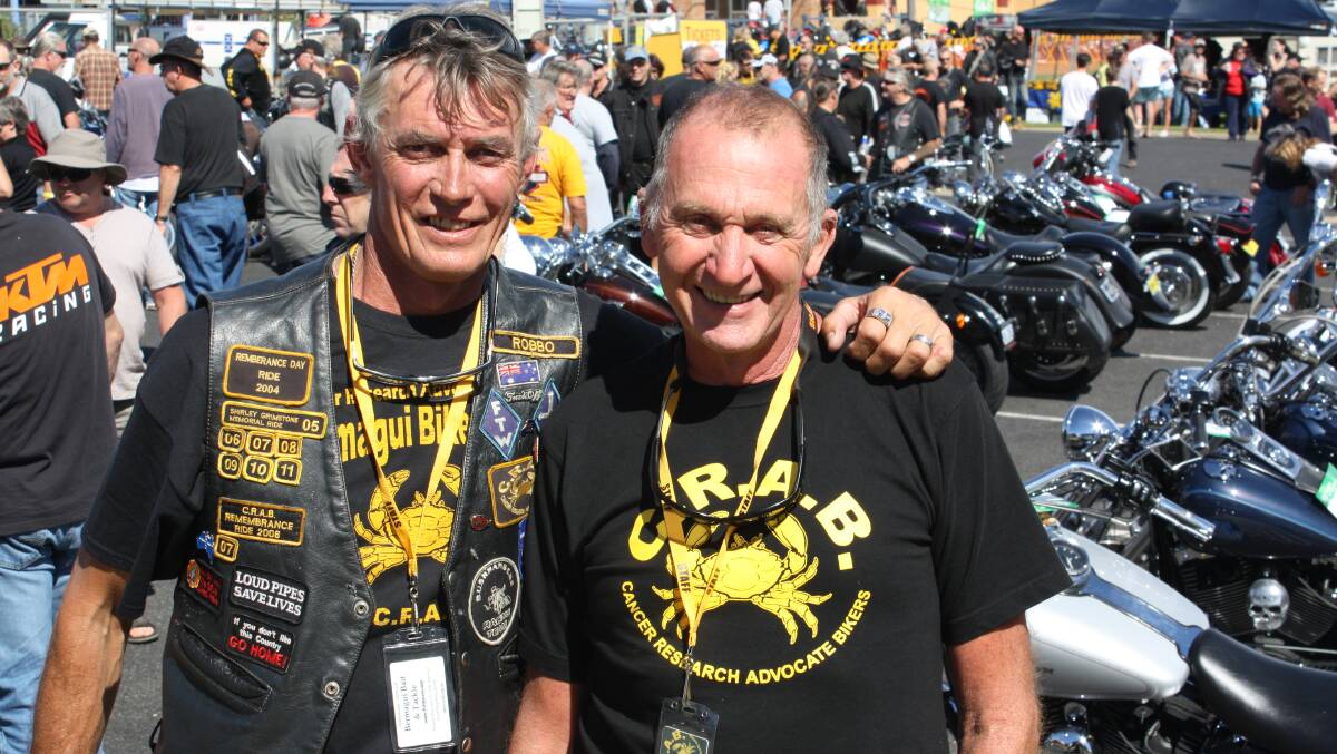 Bermagui CRABS founder Rob Grimstone and chapter president Peter Cox during last year's bike show.