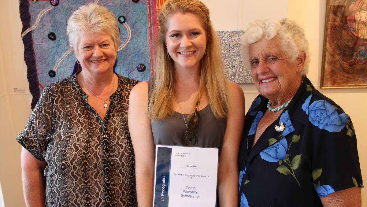Scholarship winner Kieran Hay celebrates with her mum Robyn Hay and grandmother Norma Hayes.