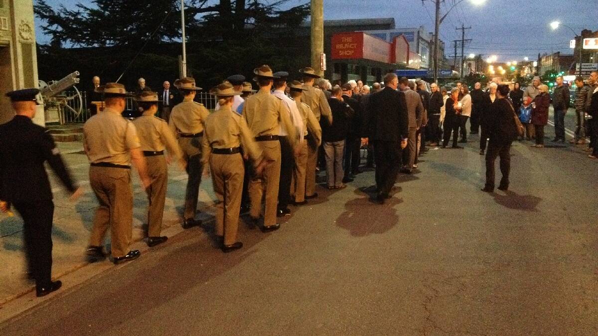 A parade group of ADFA cadets at the Bega Anzac Day dawn service.