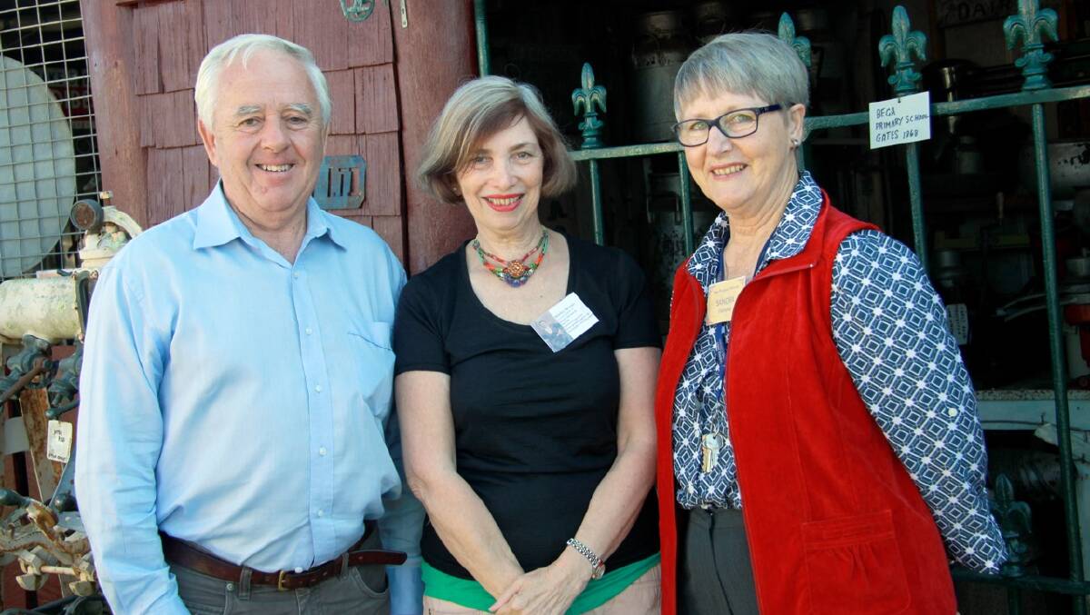 Mayor Bill Taylor, Shirley Sproats and Sandra Florance from the Bega Pioneers Museum at the Sproats family reunion.