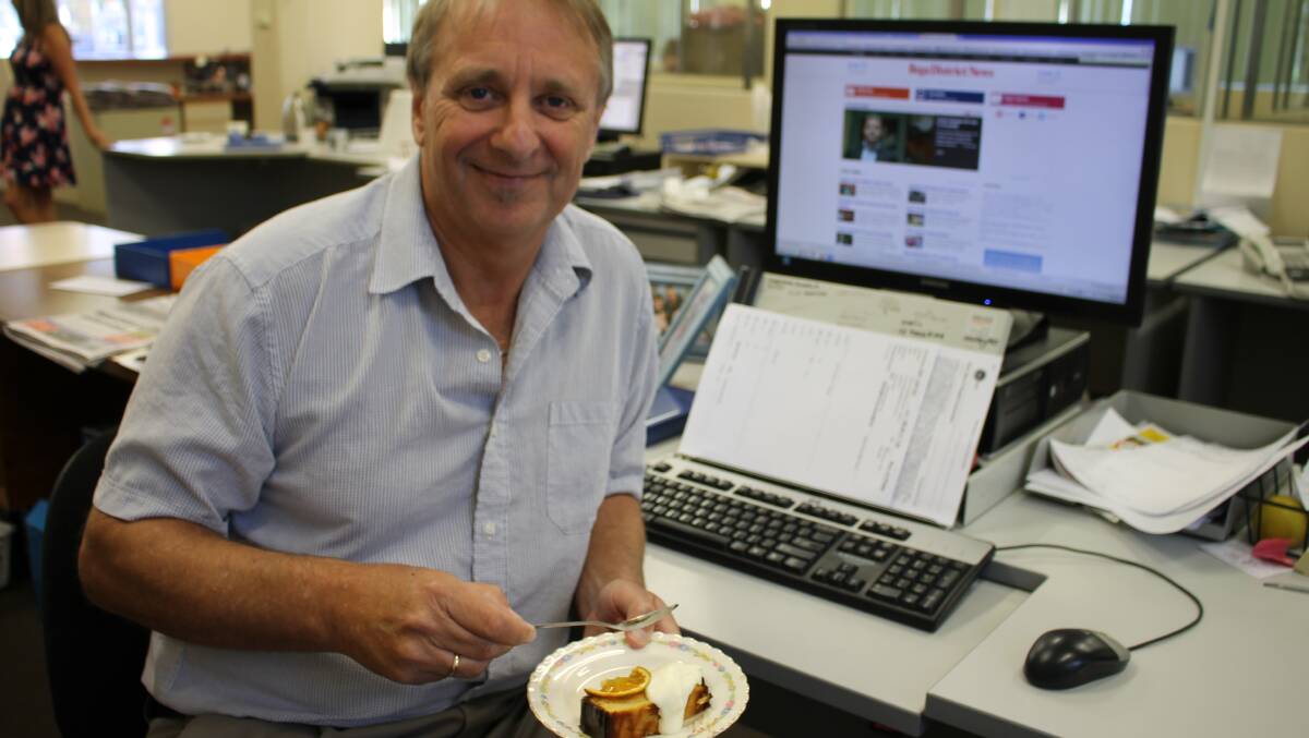 Bob celebrates 30 years with Fairfax Regional Media – still hard at work, but with cake as well.