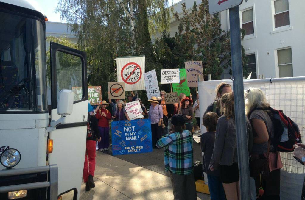 Protesters from Bega traveled together on a bus to Canberra to join the March in March.