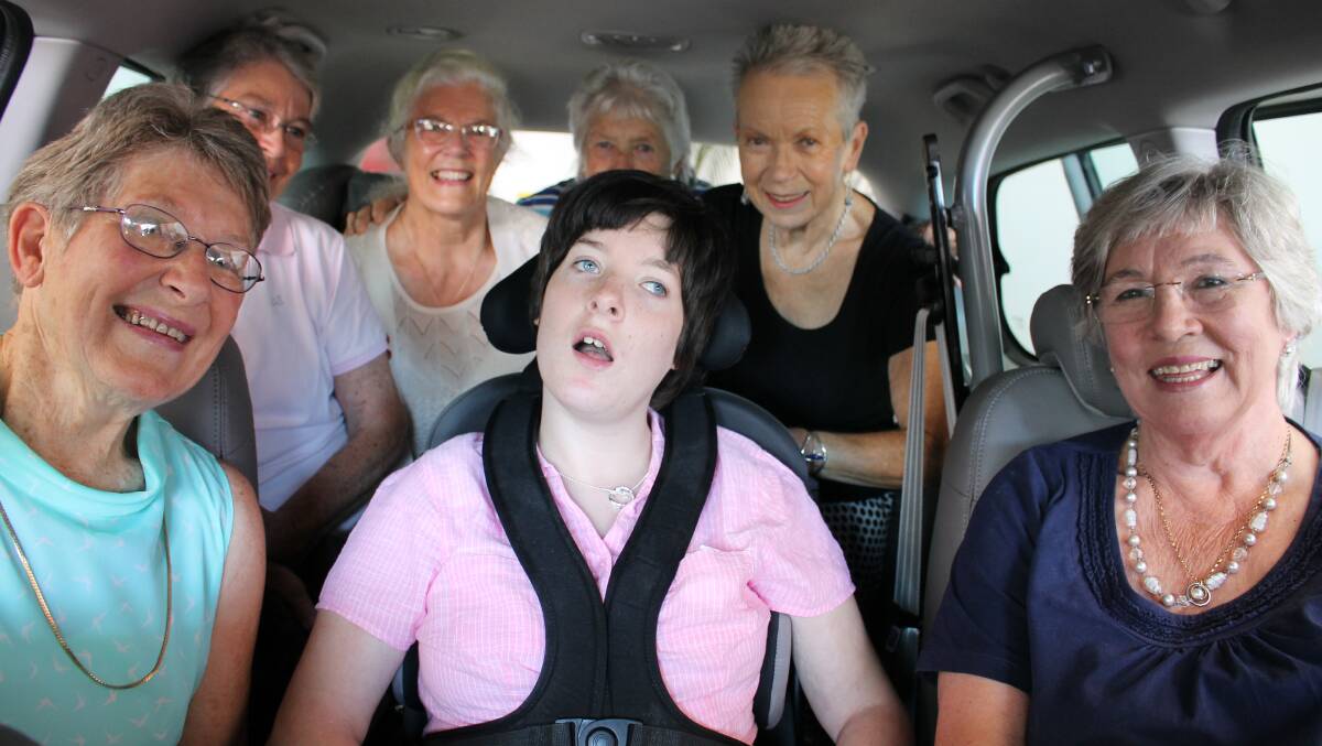 Joining Colleen Barrett in her new fully converted Kia Carnival are members of the Wyndham Hymn Singers (back row, from left) Nancy Grant, Norma Wright, Colleen’s grandmother Barbara Brand, Andy Cross, (front) Aileen Trezise and Alice Elton. 