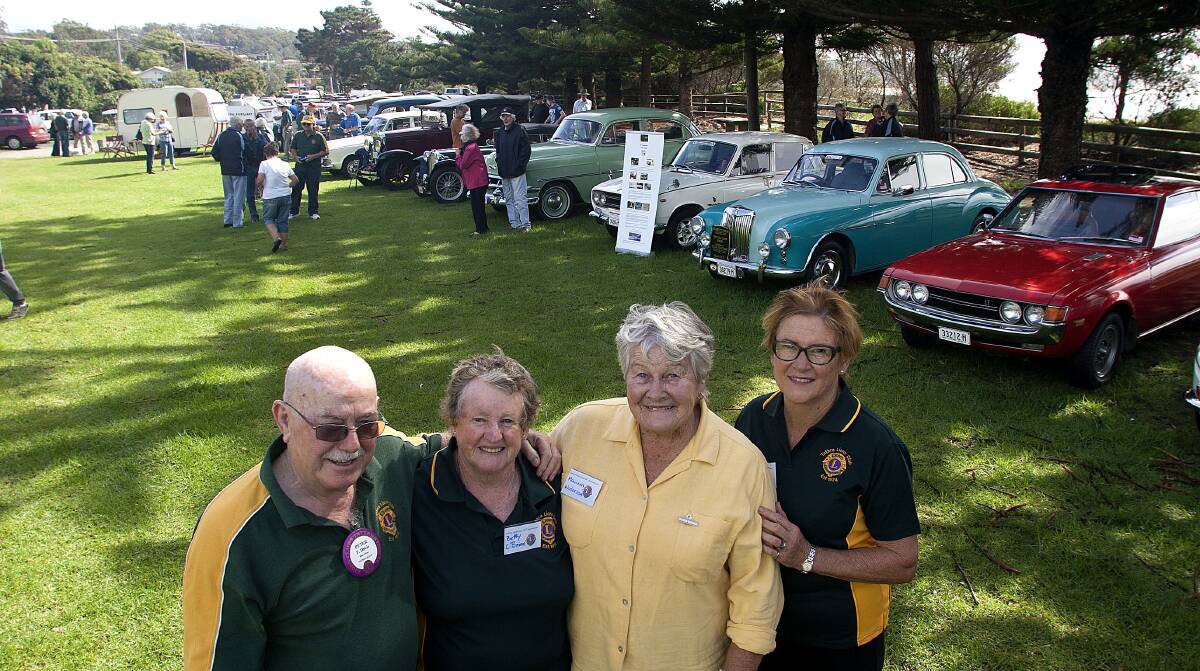 At the Tathra Lions Club 40th anniversary celebrations are (from left) club president Peter Davis with Betty O'Brien, Maureen Waterson and Robyn Ferguson, who were foundation members. Photo: Peter Smith.