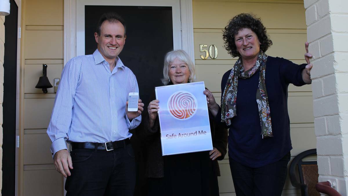 Liam O’Duibhir of 2pi Software with Caroline Long and Cheryl Nelson of South East Women and Children’s Services celebrate the successful release of mobile app Safe Around Me.