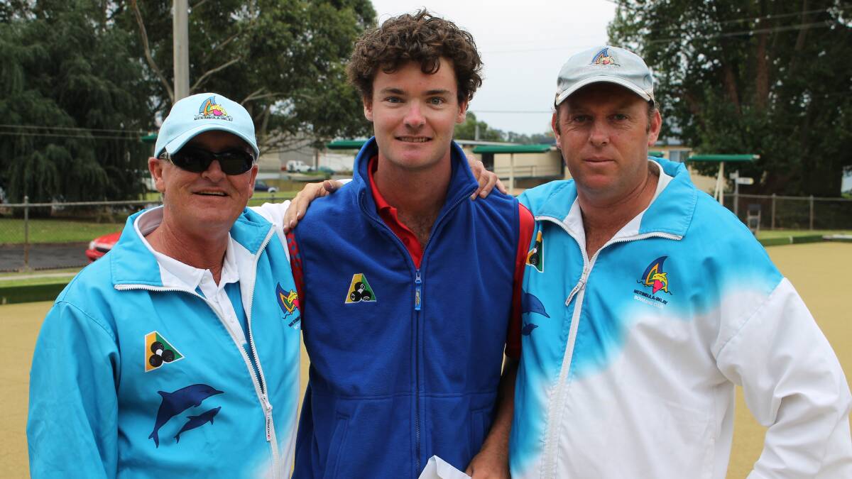• Winners of A grade in the Bega Men’s Bowling Club Easter tournament are (from left) Ron Maloney, Dylan Cuthbert and Michael Wilks.