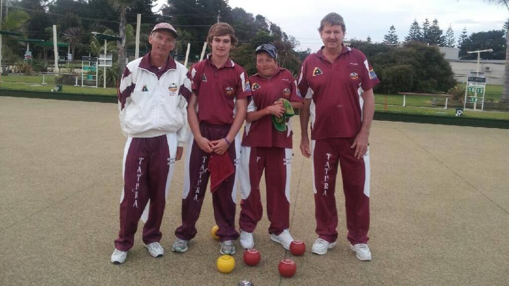 • Tathra bowls pairs finalists are (from left) Peter Rose, Lachlan Gordon, James Reynolds and John Black.