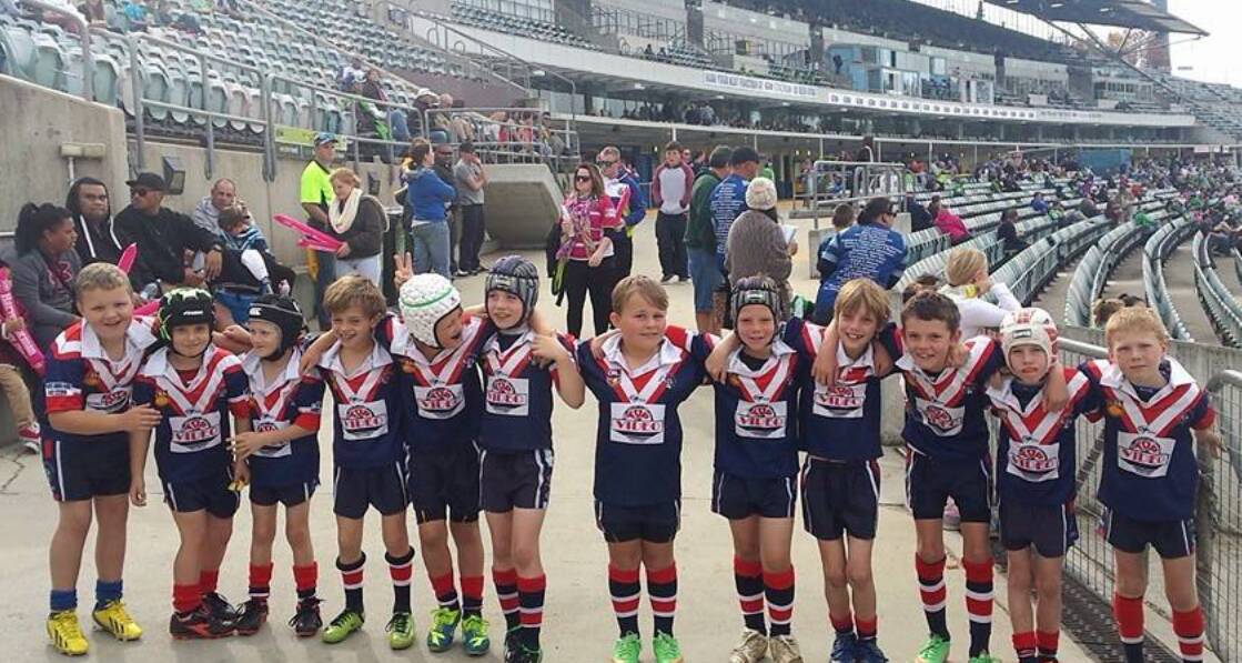 • Roosters under 8s at GIO Stadium are (from left) Jaryd Cotton, Ryan Ward, Riley Wheatley, Max Howard, Sam Lever, Sam Griffin, Travis Sommerville, Blake Salway,  Will Gray-Balcomb, Noah Jessop, Jasper Kelly and Clayton Badullovich. 