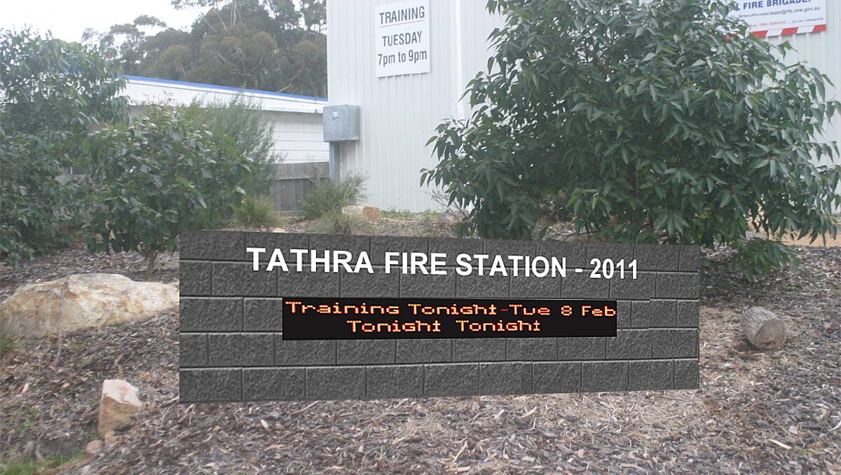 An artist's impression of how the new LED sign will look outside Tathra Fire Station.