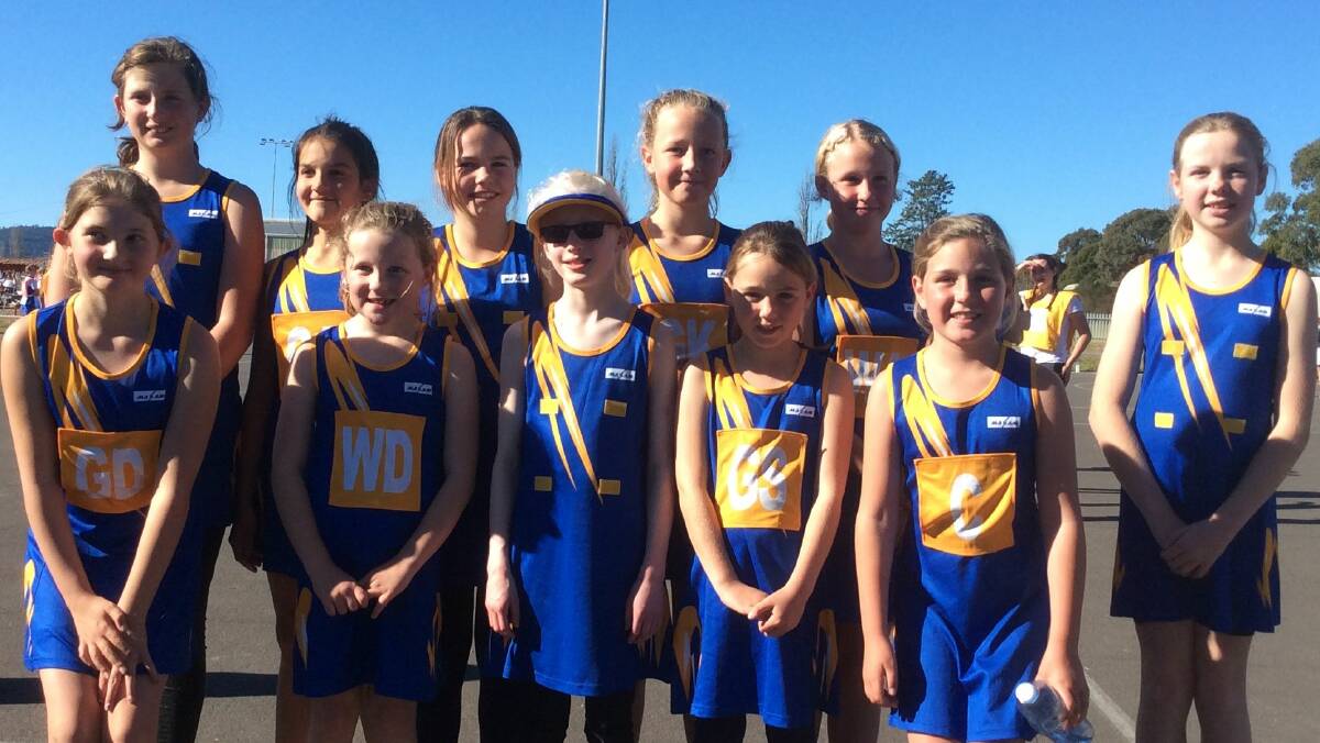 The Junior Bombala team won four of six games at the Bega Carnival; (back) Mel Devine, Larissa Ponsford, Tilly Yelds, Zara Badewitz, Jamie Farrell, Jessica Vincent, (front) Tamika Buckmaster, Brylie Stewart, Aleasha Wahrlich, Issy Yelds and Bridie Hampshire. 