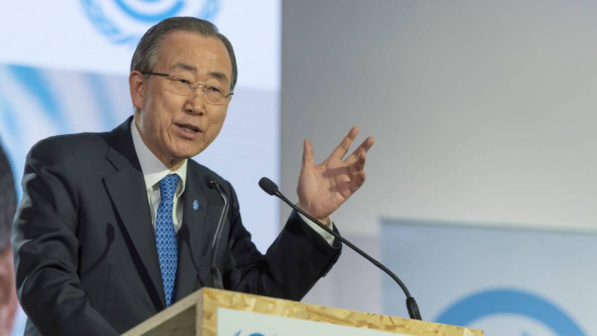 Former United Nations secretary-general Ban Ki-moon at the COP21 Paris climate conference in 2015. Picture: Getty Images