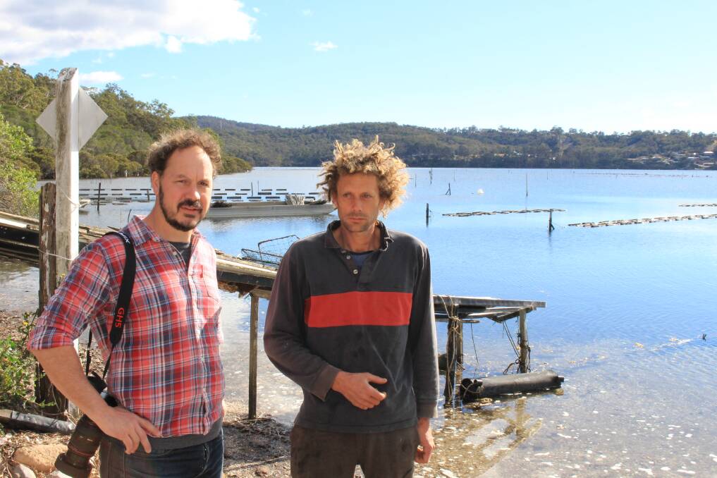 Oyster film director Kim Beamish with Merimbula Gourmet Oyster farmer Dom Boyton who is one of the subjects of the film which will be premiering to an international audience next month. 