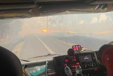 The Coolagolite as seen through the window of a fire truck. Picture by Albion Park Rural Fire Brigade