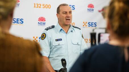 SES Chief Superintendent Dallas Burnes during a press conference when he issued a warning about predicted heavy rains and damaging winds. Picture by Adam McLean