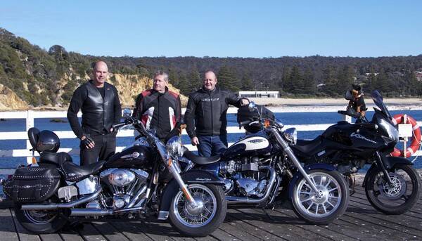 Gearing up for the Black Dog Ride are Tathra locals (from left) Tony Rettke, Dennis Wheatley and Ron McCartney.