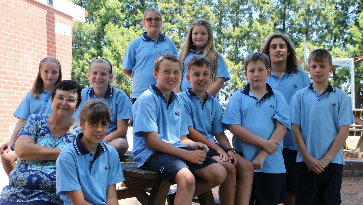 Students from Year 7S1 with Year 7 adviser Brenda Montgomery, (back, from left) Jackie Wilson, Atika Waplington, (middle) Bree Monck, Alyshia Eeles, Angus Rhodes, (front) Lili Armstrong, Zac Harlow, Brendan Taylor, Kyle Whitford and William Cole.  