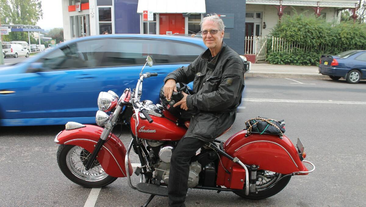 On his way to Melbourne as part of a rally that celebrates a famous 1927-28 ride, Garth Popple stopped in Bega on his 1953 Indian motorcycle.