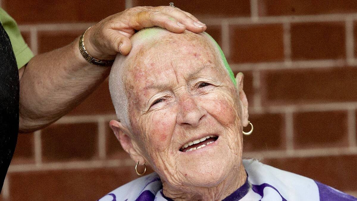 Shirley Watson, 72, has her head shaved in a fundraiser for Bega Valley Can Assist.