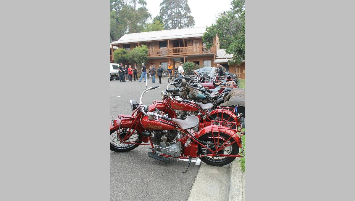 Some of the Indian motorcycles that stopped in Bega on Thursday.