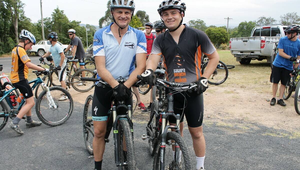 Tathra’s Matthew Nott and his son Lewis prepare to take part in Saturday’s bike ride.
