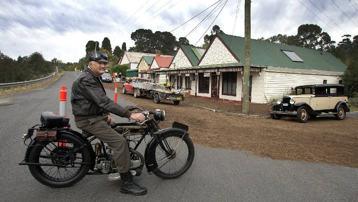 Candelo local and extra Warrick Wilton waits on his 1927 JSA motorbike during a scene in the movie Life Class.