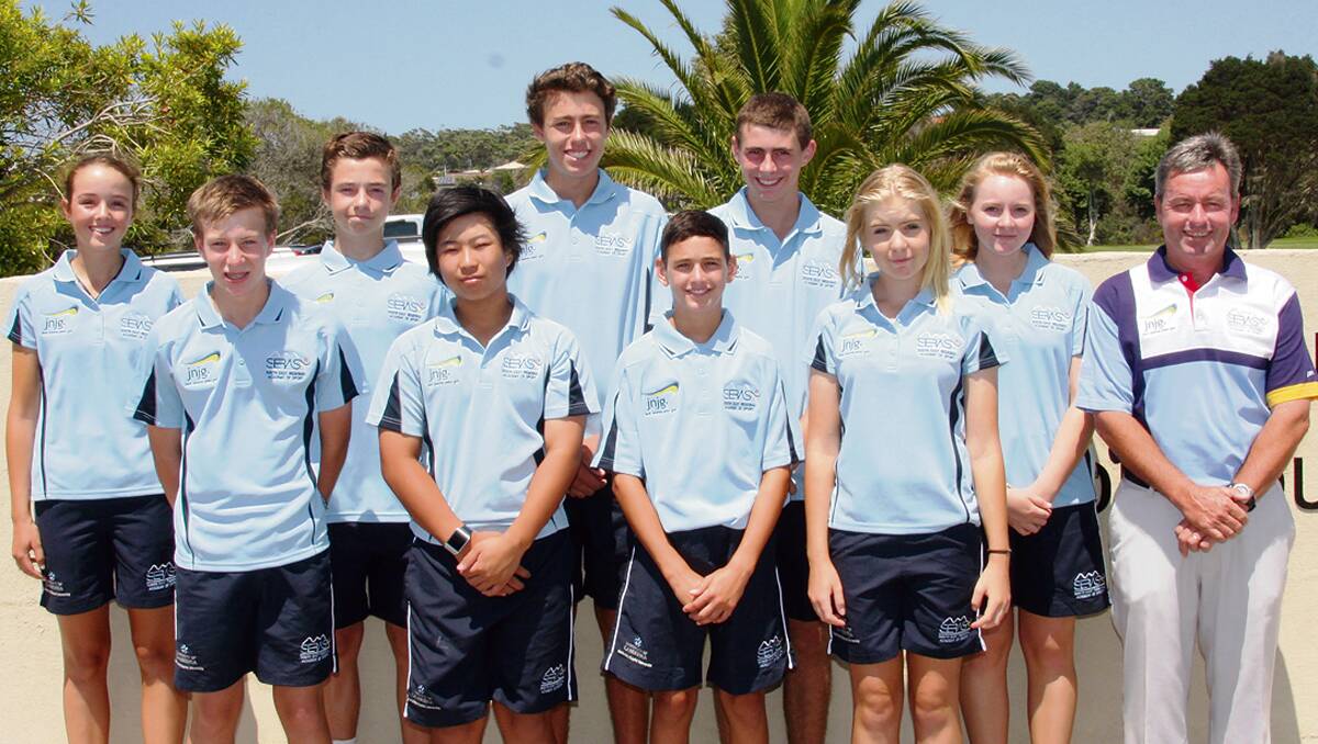 • SERAS golfers enjoying a training camp at Bermagui are (back, from left) Casey Cook, Adam Thorp, Jackson Hearn, Lincoln Warne, Jessica McManus, Chris Hearn, (front) Lachlan Bill, Jason Koesmarno, Luka Brucic and Chloe Thornton.