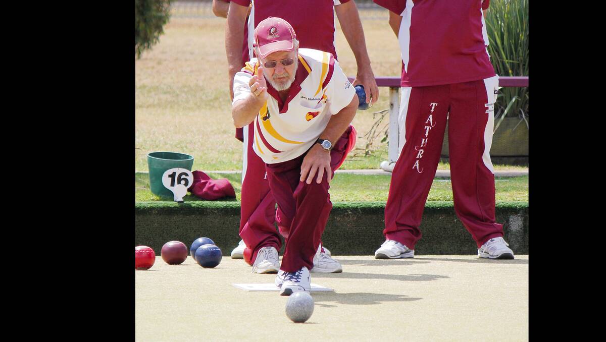 • Bega’s Robert Stahmer carefully watches his bowl against Tathra.