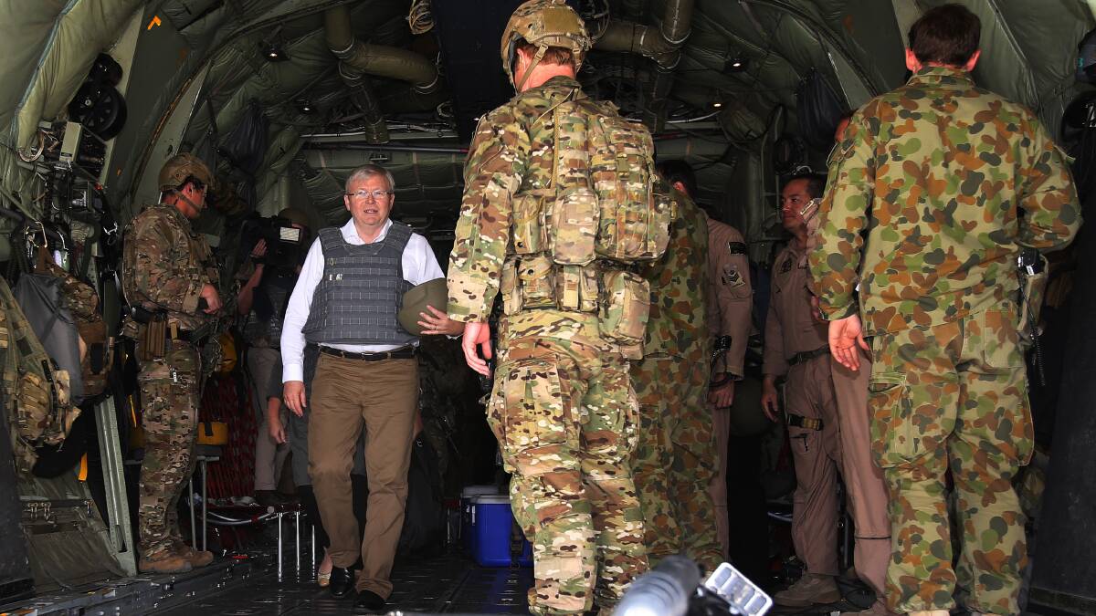 Prime Minister Kevin Rudd and his wife Therese Rein arrive in Afghanistan. Photo: Gary Ramage